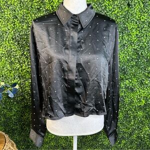 Nwt Good American Crystal Satin Shirt